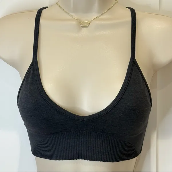 Lululemon Ebb To Street Bra Size 4 Black Ribbed V Neck Crossback Sporty Yoga - Image 5