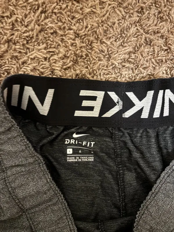 Nike Athletic Shorts Large Charcoal Gray Blue Dri Fit Elastic Waist Drawstring - Image 2