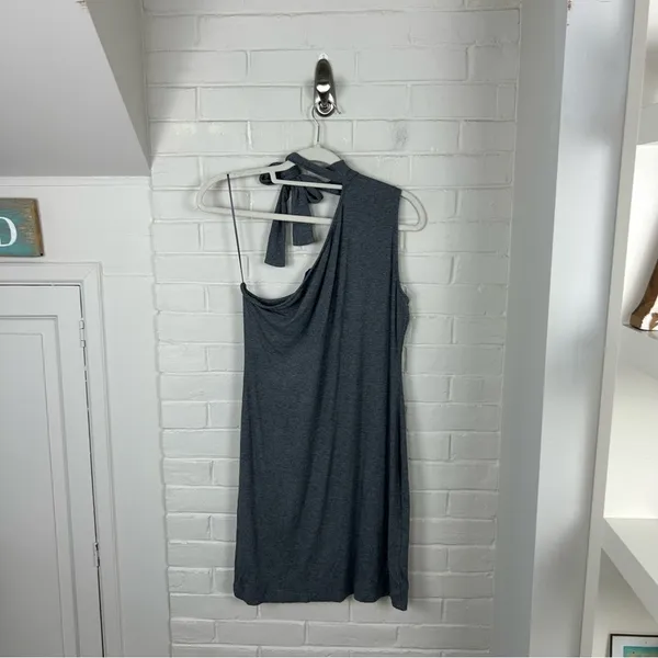1. State Grey Ribbed Knit Cut Out One Shoulder Dress Size L - Image 8
