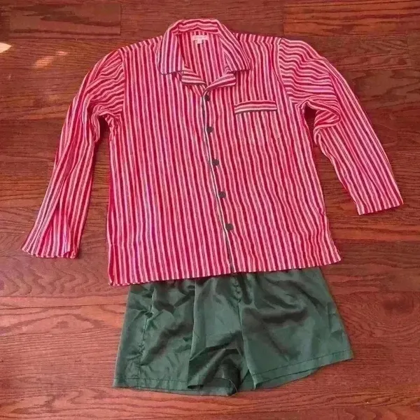 Pajamagram Pajamas Christmas Candy Cane Flannel Top Satin Shorts Size Large - Image 3