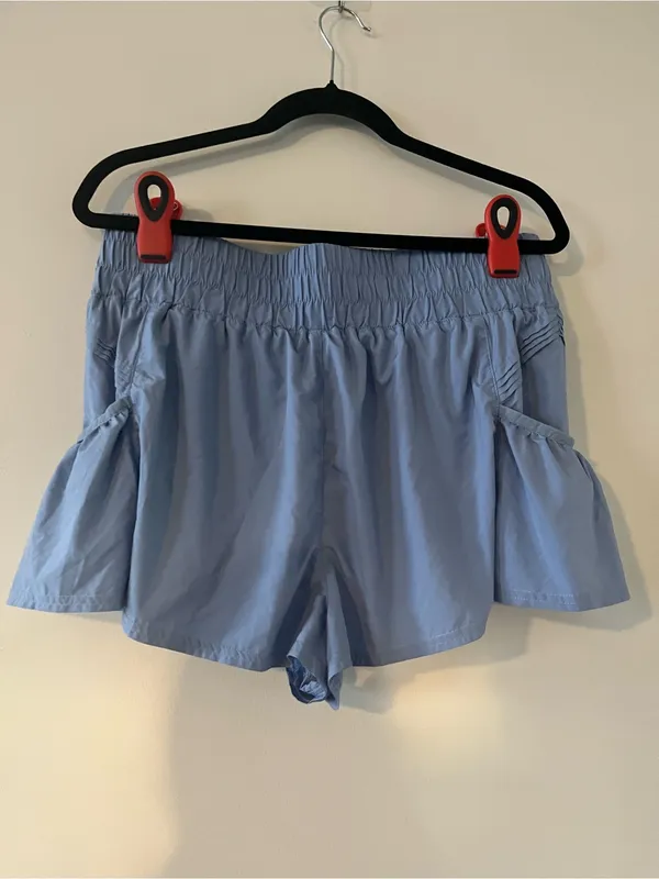 Free People Movement Blue High Rise Athletic Shorts Large Ruffle Side Pockets - Image 3