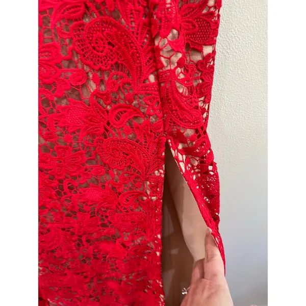 JARLO Red Lace Nude Underlay Low Back Maxi‎ Dress Size UK 14 = US 10 - Image 7