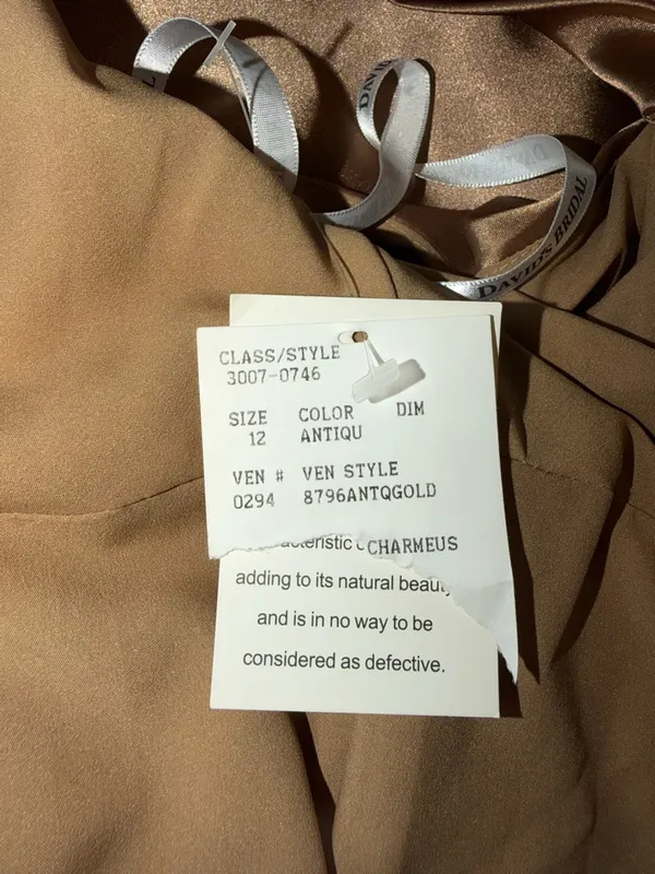 Beautiful New David's Bridal Antique Gold Satin Twist-Front Gown - Image 8