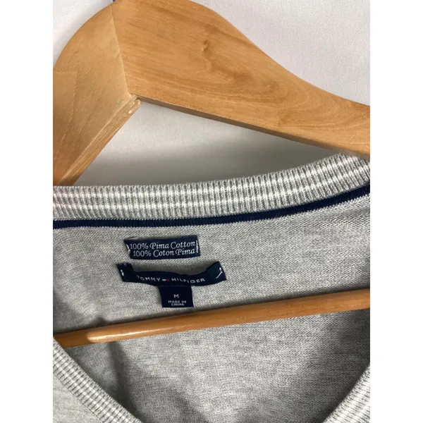 Tommy Hilfiger Pima Cotton Grey w White Polka Dot Lightweight sweater size M - Image 2