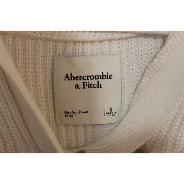 Women's Abercrombie & Fitch Cream Knit Pullover Collared V-Neck Sweater Size S - Image 3