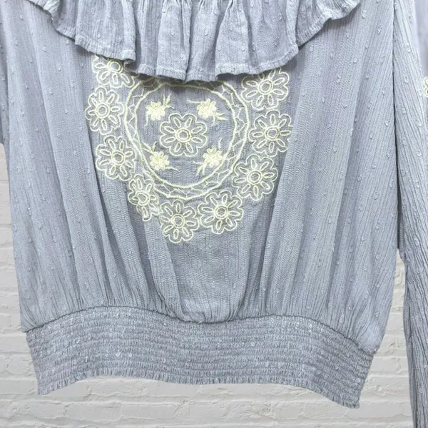 American Eagle Boho Floral Embroidered Crop Top Smocked S Coastal Cottagecore - Image 6