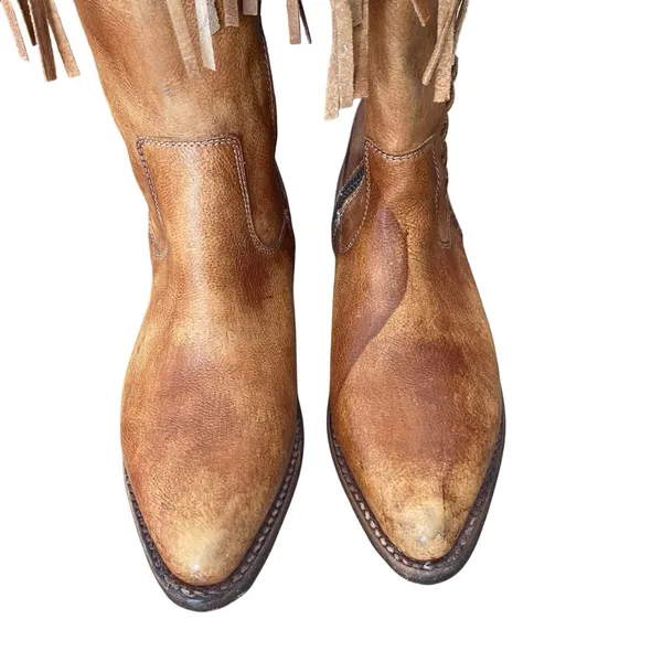 Bed Stu Knee High Fringe Cognac Leather Boots size 7 like new - Image 5