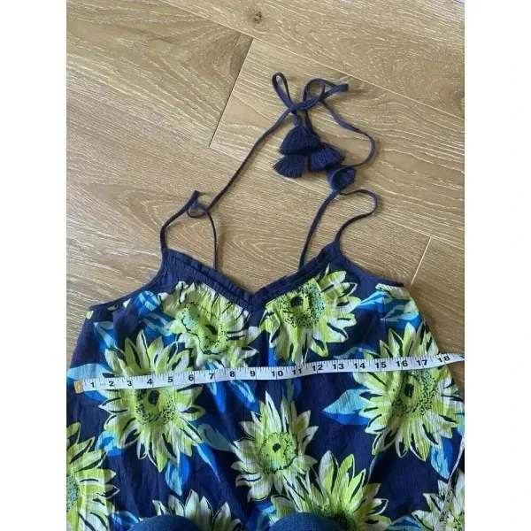 Aerie Gauzy Cotton Floral Tassel Swim Cover‎ Dress Size S Blue Green Boho Beach - Image 9