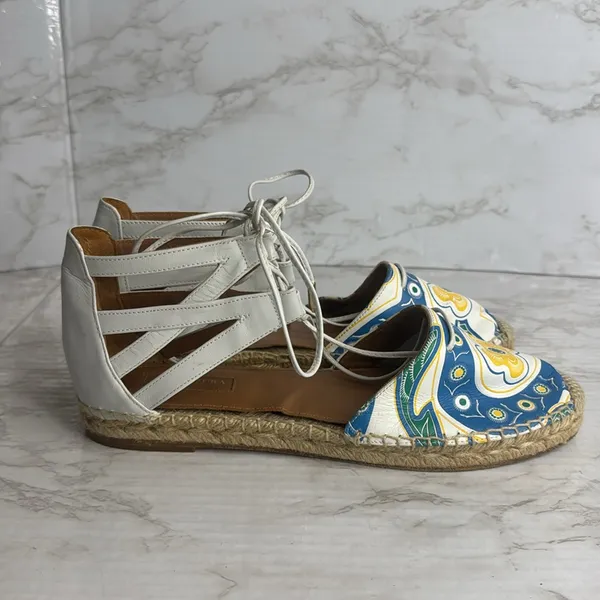 Aquazzura Belgravia Printed Leather Flats Espadrille‎ White Size 8.5 cute spring - Image 5