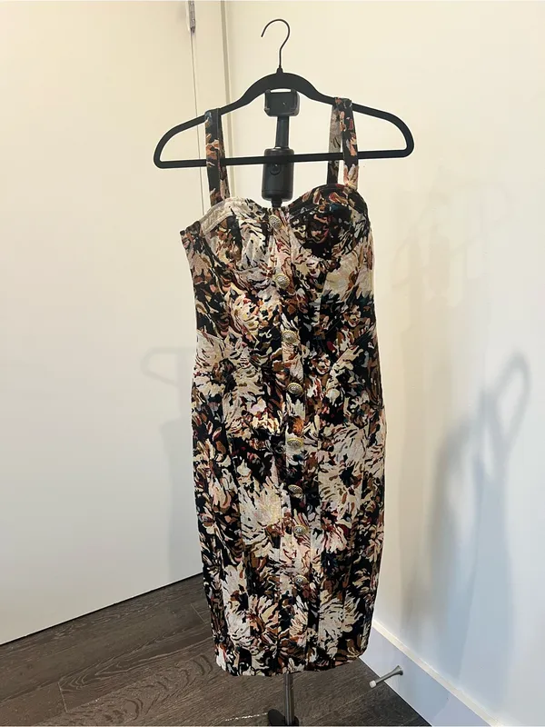Floral Button-Front Midi Dress in Multi Brown - Image 3