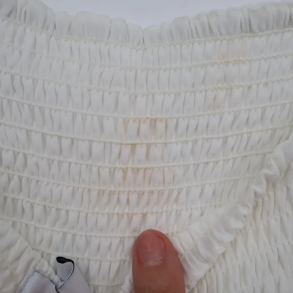 Nine West Babydoll Top Womens XL White Smocked Bodice Puff Sleeves Square Neck - Image 5