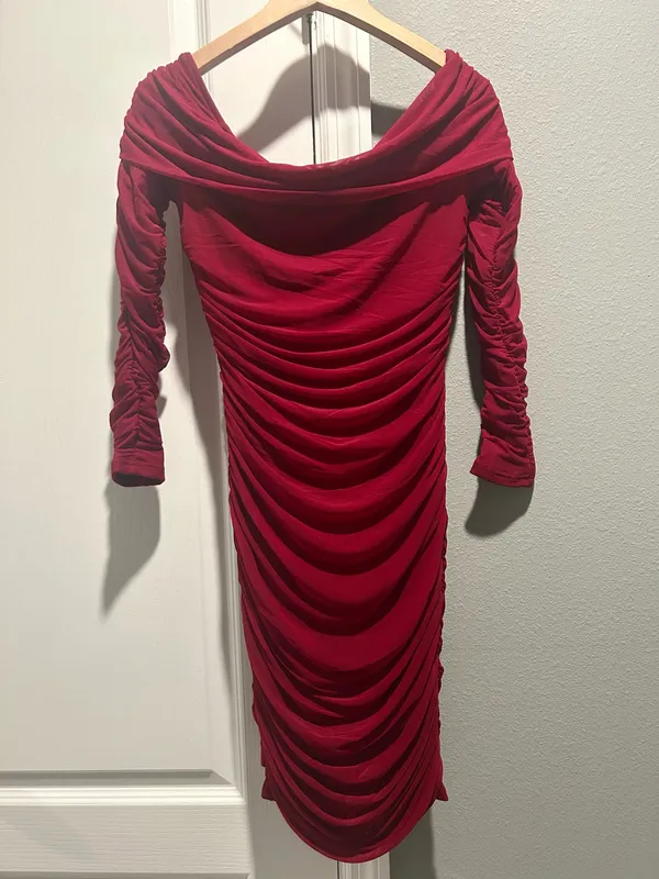 OYS Women's Elegant Ruffle Dress Size Medium Red - Image 2