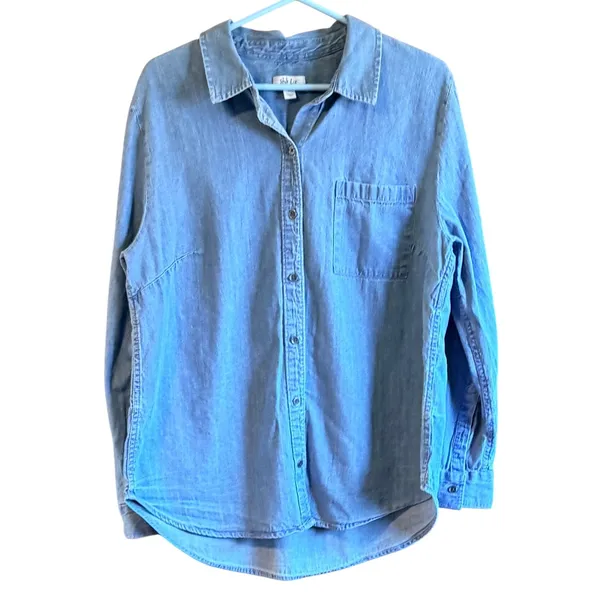 Style & Co XL Light Wash Blue Denim Button Down Long Sleeve Jean Shirt Cotton - Image 2