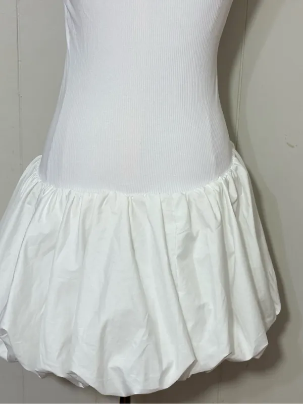COMMENSE One Shoulder Ribbed Bodice Bubble Mini Dress White Size S NWT - Image 8