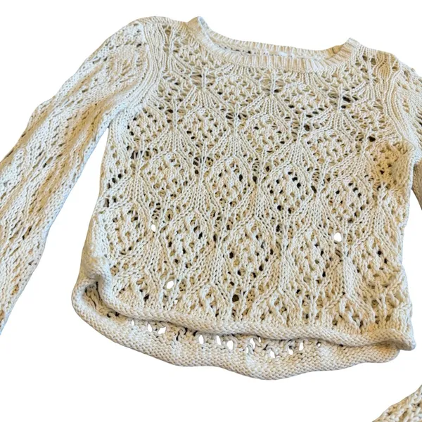 Aeropostale Aero Pullover Loose-Weave Sweater Cream Stretch Size Medium Women's - Image 6