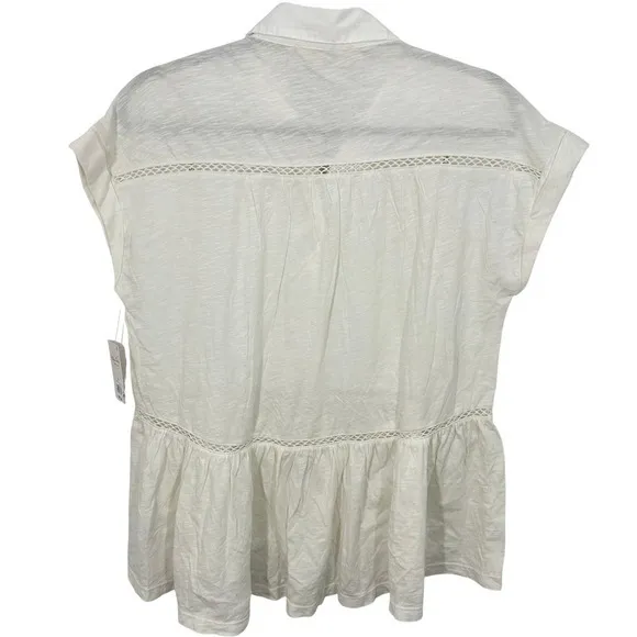 Lucky Brand White‎ Eyelet Peplum Babydoll Button Up Shirt Top Boho Cotton NWT - Image 7