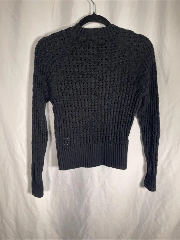 J. Crew Womens Black Pointelle Open Knit Sweater Small Bz498 - Image 6