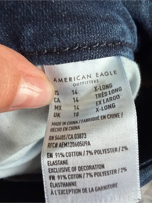 American Eagle AE Curvy Hi-Rise Skinny Jegging Size 14 X-Long Dark Wash Stretc - Image 5