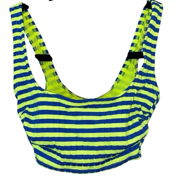 Xhilaration Ribbed Crop Tank XS Neon Stripe Blue Yellow Bralette‎ Top Stretch - Image 5