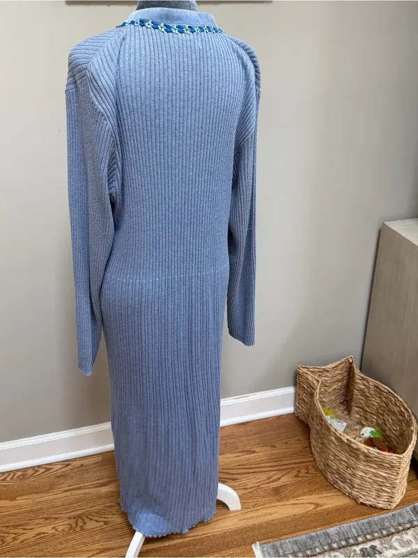 Vintage April too! Cornell long sweater coat duster cardigan blue velvet floral - Image 5