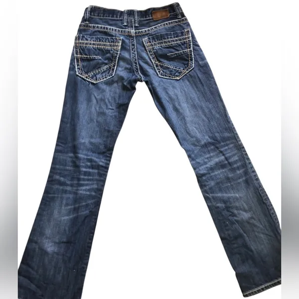 BKE Blue Flare Wide Leg Jeans with Vintage Distress - Image 2