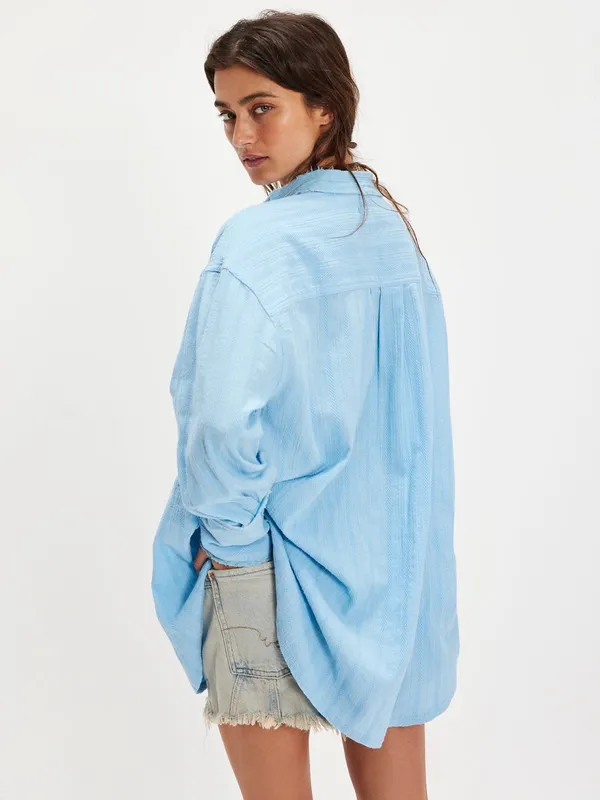 NWT We The Free Light Blue Striped Button-Up Shirt - Image 2