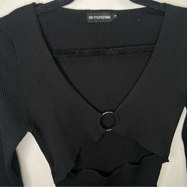 Pretty little thing black ribbed‎ knitted long sleeve Cut-Out Dress size M - Image 8