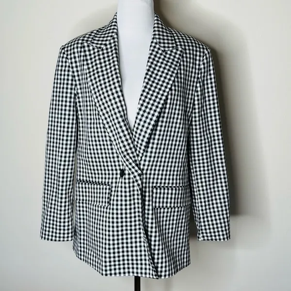 Zara Black and White Gingham Blazer with Shoulder Pads - Image 2
