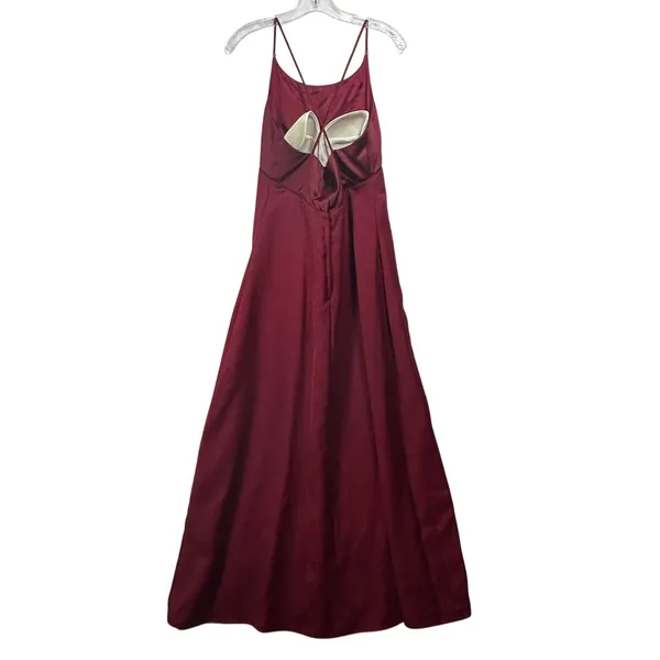 Alfred Angelo Burgundy Satin Open‎ Back Bow Maxi Dress Gown Prom Juniors 5/6 - Image 2