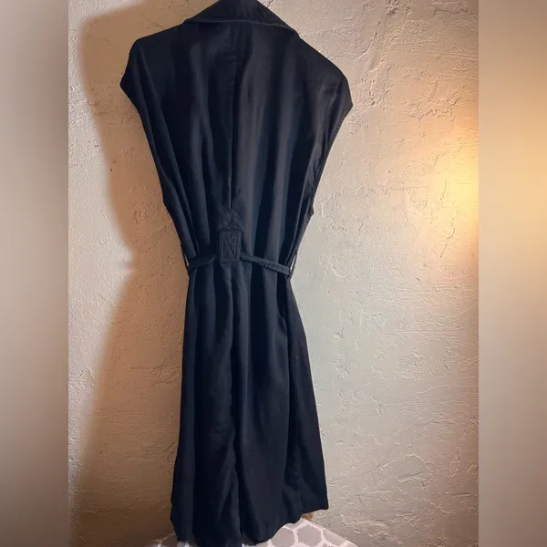 Zara Black Collared Mini Dress M trench duster wrap pockets - Image 8