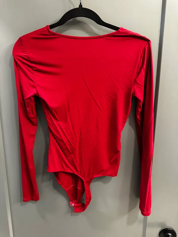 Privacy Please Red Plunge Neck Bodysuit - Image 2