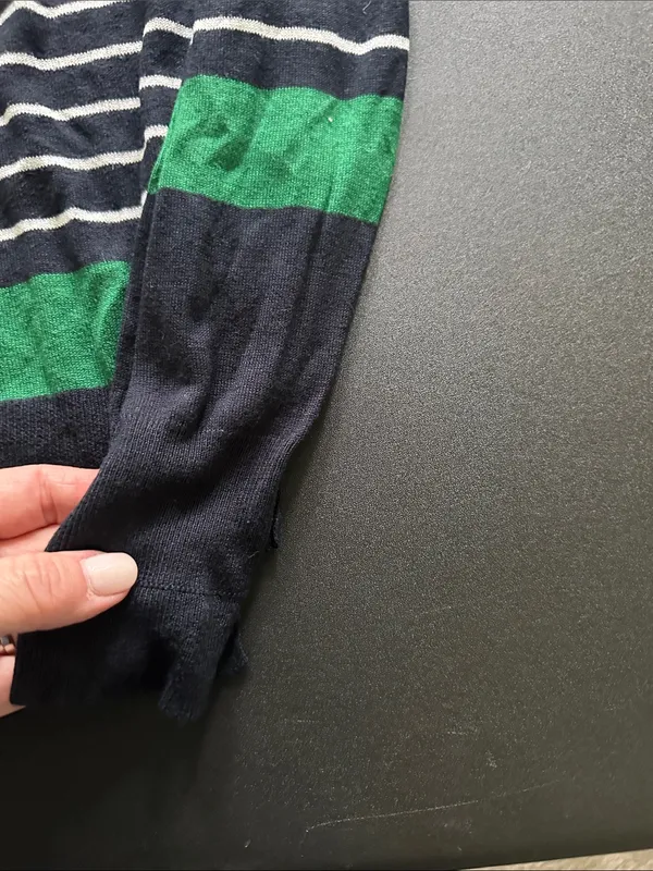 Zara Navy, White and Green Striped Long Sleeve sweater - Image 3