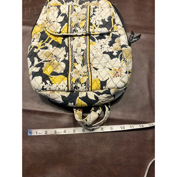Vera Bradley Quilted Backpack Yellow Gray Floral Print Laptop School‎ Bag 15x11 - Image 13
