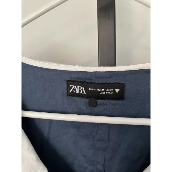 Zara Bib Oversized Collar Blue Mini Dress Cottage Core Preppy Size Medium - Image 6