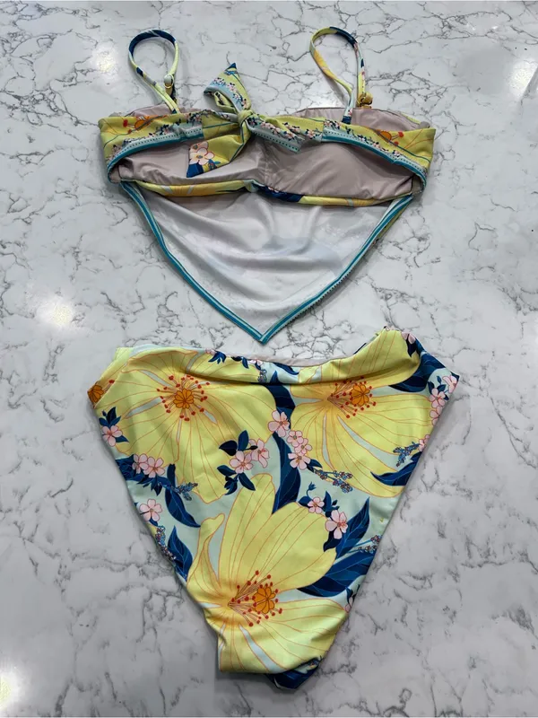 Farm Rio X Anthropologie Floral Print Bandana Bikini Top & High Leg Bottom Set S - Image 2