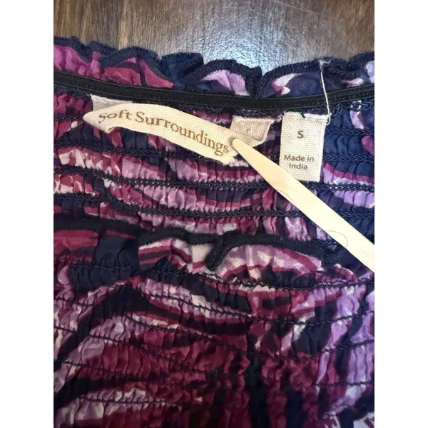 Soft Surroundings Purple Palm Print Smocked Bodice Tiered Maxi Dress Size Small - Image 2