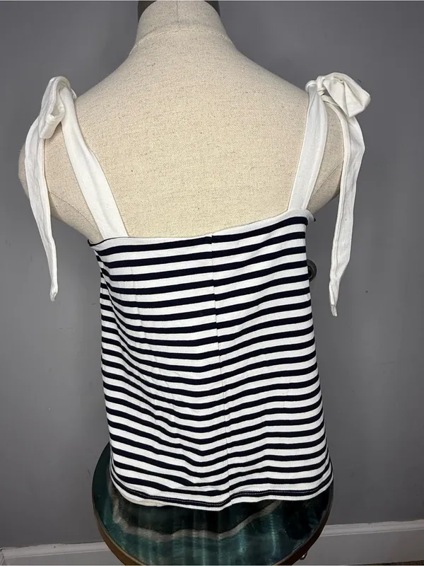 J. Crew Navy and White Striped Tie-Shoulder Tank - Image 3