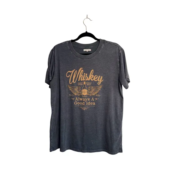 Maurices Whiskey Always A Good Idea Oversized Graphic Tee Gray Rhinestone - Image 2