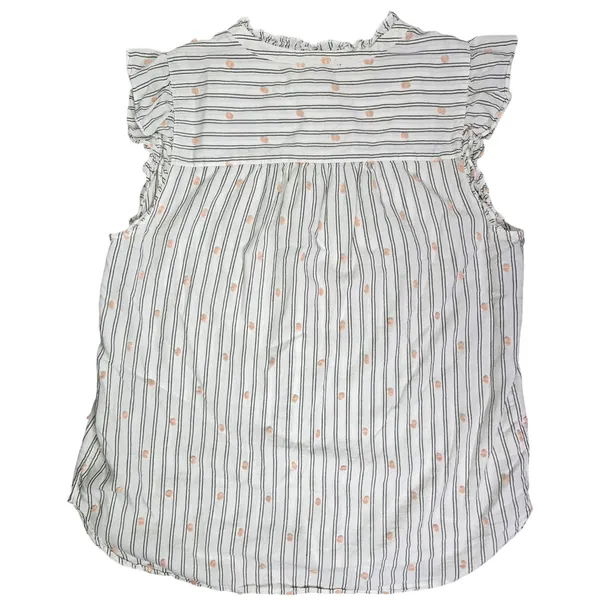 LOFT Womens Medium White Striped Pink Clip Dot‎ Ruffle Sleeveless Blouse - Image 2