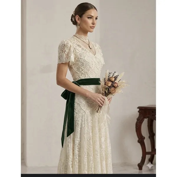 Vintage Lace Dress Size 12 Cream Ribbon Sequin Victorian‎ Romantic Delicate - Image 2