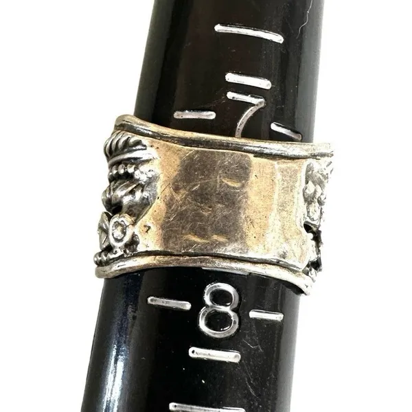 Sterling Silver Israel Wide Band Leaf Ring w/ CZ - Image 6