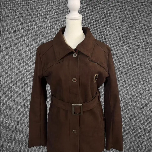 Brown Suede Belted Emporio Jacket Size M - Image 2