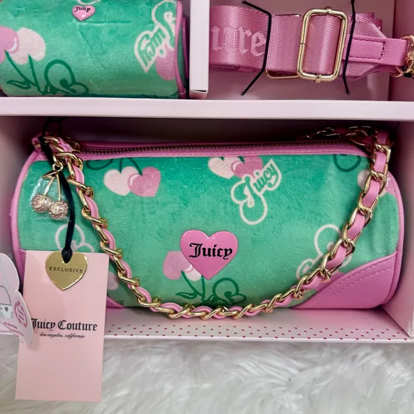 Juicy Couture Heritage Cherry Barrel Bag Gift Set Green Charm Mini Crossbody - Image 2