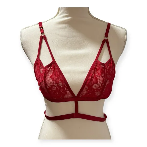 Unbranded Lace‎ Bralette Women L Red Excellent Strappy Caged Triangle Bra - Image 2