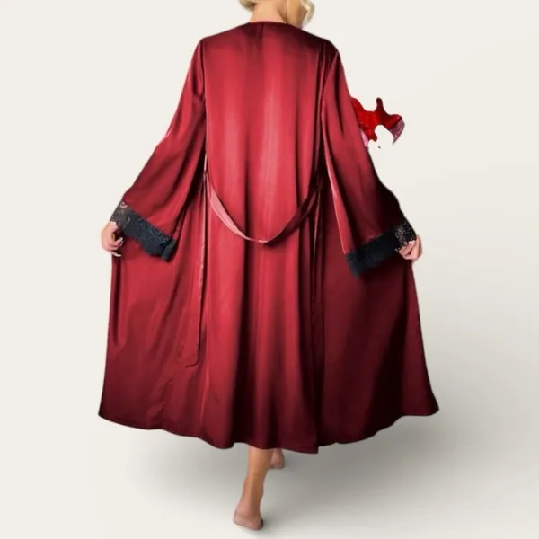 Satin Robe with Lace Trim Red Size M - Image 2