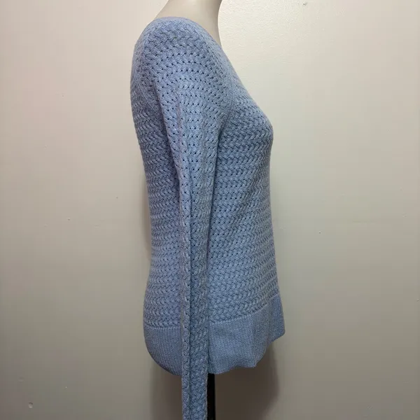 American Eagle Sweater Small Blue Back Zipper Open Knit Raglan Scoop Neck - Image 5