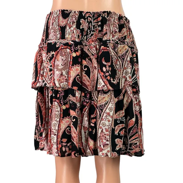 Anthropologie Myla Ruffled Boho High Waist Paisley Tiered A Line Mini Skirt Sz L - Image 3