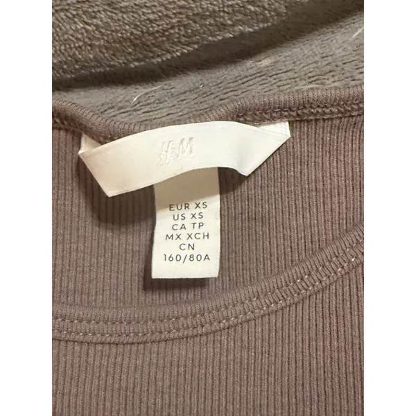 NWOT H&M Size XS Y2K Long Sleeve‎ Ribbed Brown Round Neck Cotton Stretch Causal - Image 3