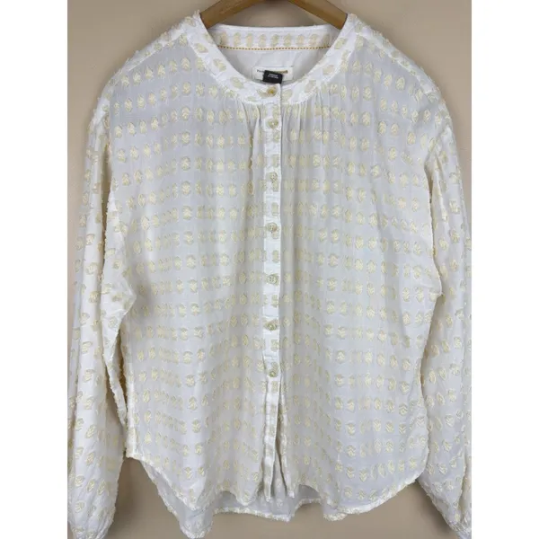 Anthropologie Pilcro Tavi Textured Blouse S Button Down Ivory Boho - Image 2