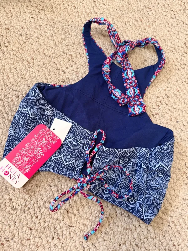 Hula Honey Bikini Top Size M Blue Pink Boho Halter Swim Top‎ NWT - Image 5